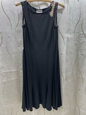 Joseph Ribkoff Dress Womens‎ 10 Black Floral Embroidered Sheer Mesh Back Midi